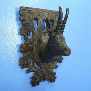 Antique Chamois Head Wall Hunt Plaque German Black Forest Wood Carving C1860
