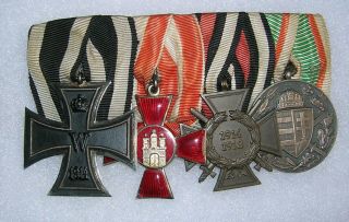 Imperial German 4 Place Medal Bar with Iron Cross,  Hanseatic Cross 3