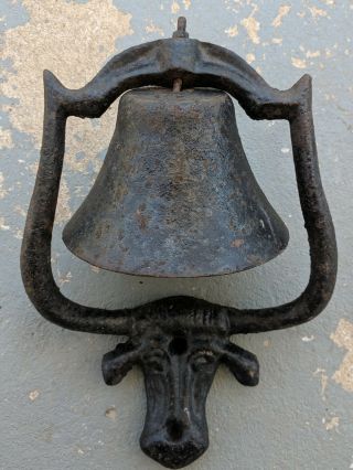 Antique Cast Iron Texas Longhorn Steer Fencepost Bell