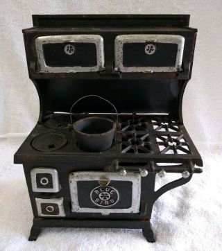 Antique Blue Bird Salesman Sample Cast Iron Kitchen Wood Cook Stove Euc