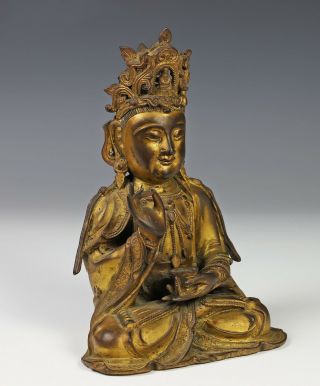 Antique Chinese Gilt Bronze Statue of Seated Buddha - Ming Dynasty 2