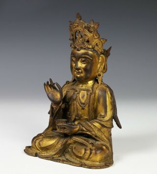 Antique Chinese Gilt Bronze Statue of Seated Buddha - Ming Dynasty 3