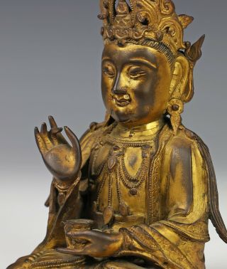 Antique Chinese Gilt Bronze Statue of Seated Buddha - Ming Dynasty 4