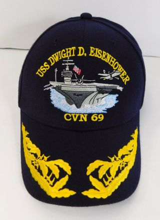 Uss Dwight D.  Eisenhower Cvn - 69 Crest Official Usa Navy Hat Blue Cap I Like Ike