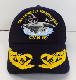 USS DWIGHT D.  EISENHOWER CVN - 69 Crest Official USA Navy HAT Blue Cap I LIKE IKE 2