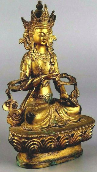 Ancient Buddha Statue Gold Gilt Copper Buddha Figure On Lotus Flower Marked Base