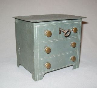 Old Antique Vtg Ca 1800s Still Bank Chippendale Style Three Drawer Chest Pewter