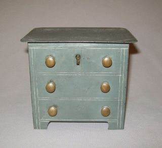 Old Antique Vtg Ca 1800s Still Bank Chippendale Style Three Drawer Chest Pewter 3