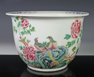 Old Chinese Famille Rose Porcelain Planter Bowl With Birds