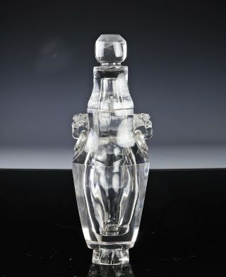 Large Old Chinese Carved Rock Crystal Covered Vase With Handles