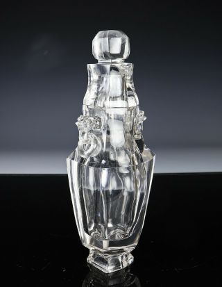 Large Old Chinese Carved Rock Crystal Covered Vase with Handles 2