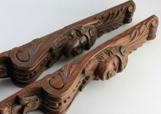 Pair Antique Carved Oak Caryatid Corbels - Male Figural Fruit