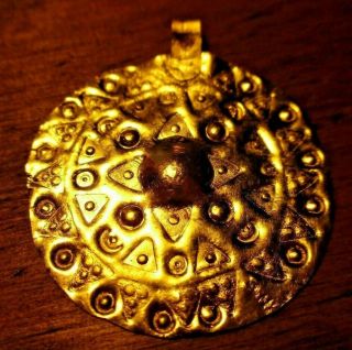 Gold Viking Anglo Saxon Style Disk Pure Solid 999 24k Pendant Necklace