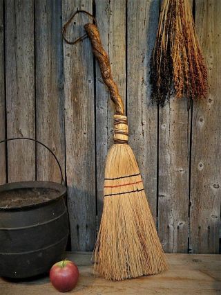 Antique Primitive Hearth Witch Broom Wooden Twisted Bark Handle