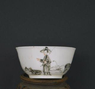 TOP QUALITY CHINESE 18th CENTURY GRISAILLE TEACUP WITH SHEPHERDESS 3