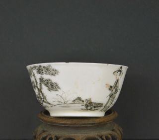 TOP QUALITY CHINESE 18th CENTURY GRISAILLE TEACUP WITH SHEPHERDESS 7
