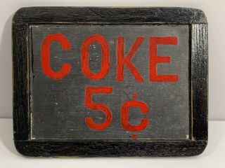 American Folk Art Painted School Cafeteria Chalkboard Sign For Coke 5 Cents 2