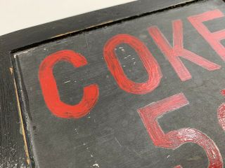 American Folk Art Painted School Cafeteria Chalkboard Sign For Coke 5 Cents 9