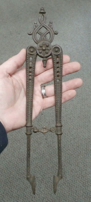 Antique Victorian Ornate Cast Iron Ember Tongs - Spring Loaded - 12.  5 " Long