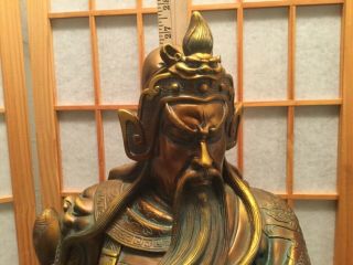 25 " Chinese Pure Bronze Dragon Guan Gong Yu Yunchang Warrior God General Statue