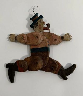 American Folk Art Articulated Whimsy Figure Man With Smoking Pipe Ca 1930s