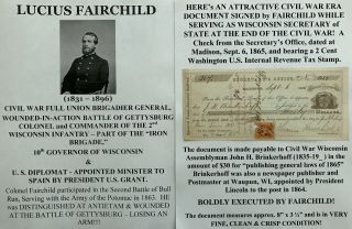 Civil War General Gettysburg Colonel 2nd Wisconsin Infantry Gov Document Signed