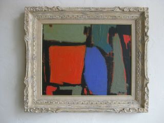 Vtg Mid Century Modern Oil Abstract Painting Modernist W/frame Artist Signed