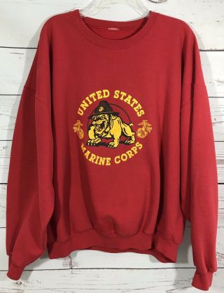 2x Vintage U.  S.  United States Marine Corps Bulldog Sweatshirt Red Usmc