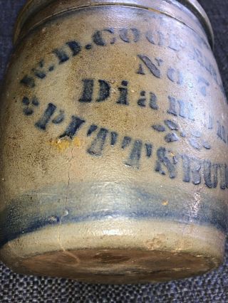 ANTIQUE No.  7 DIAMOND W.  D.  Cooper And Bros PITTSBURGH CROCK STONEWARE Pottery 12