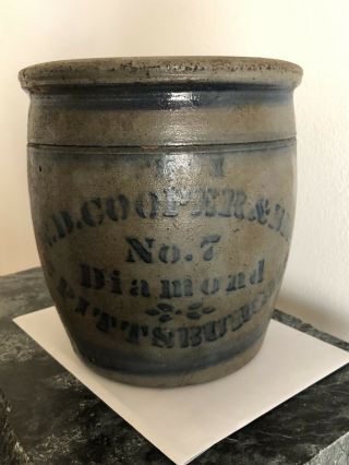 Antique No.  7 Diamond W.  D.  Cooper And Bros Pittsburgh Crock Stoneware Pottery
