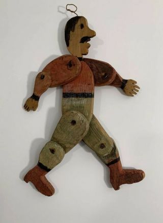 Colorful American Folk Art Articulated Whimsy Figure Of A Man Ca 1930s