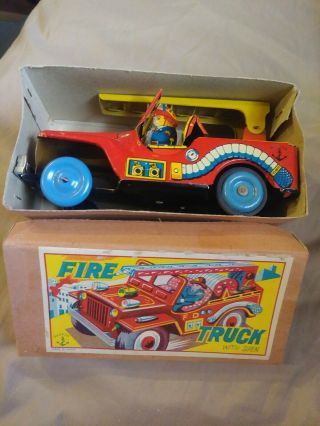 Vintage Hadson Fire Truck Tin Toy Japan