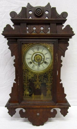 Vintage Haven Clock Co Eclipse 8 Day Striking Alarm Wood Wall Decor Clock