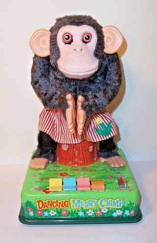 1960 ' s BATTERY OPERATED DANCING MERRY CHIMP JOLLY MUSICAL VINTAGE TOY MIB 2