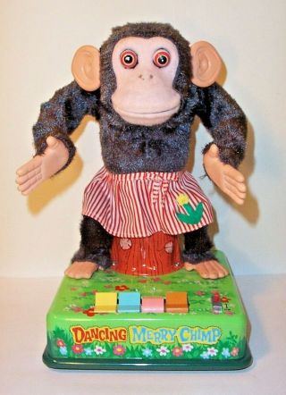 1960 ' s BATTERY OPERATED DANCING MERRY CHIMP JOLLY MUSICAL VINTAGE TOY MIB 3