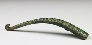 Large Antique Chinese Turquoise Silver Inlaid Bronze Belt Hook - Warring States 3