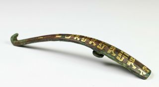 Large Antique Chinese Gold Inlaid Bronze Belt Hook - Eastern Zhou Dynasty