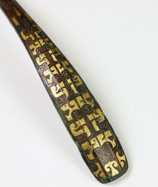 Large Antique Chinese Gold Inlaid Bronze Belt Hook - Eastern Zhou Dynasty 4