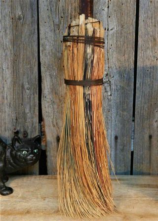 Antique Primitive Hearth Broom Witch Farmhouse Carved Handle 7