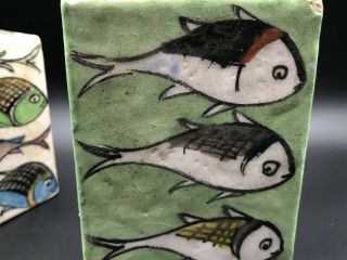 Very Rare Antique Square Japanese Sake Bottles with Hand Painted Fish 11