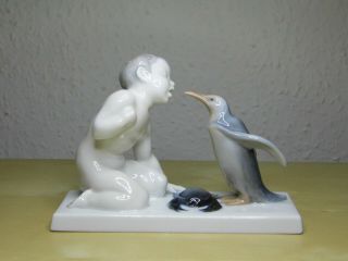 Rosenthal Art Nouveau Porcelain Liebermann Figure Boy With Penguin