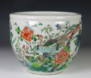 Small Antique Chinese Porcelain Planter Bowl With Birds And Flowers