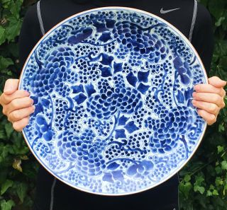 Huge 35cm Kangxi Chinese Antique Porcelain Blue And White Plate 18th C.