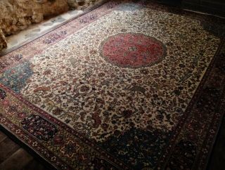Antique Woodward Grosvenor Persian Wool Rug 12x9ft Animals Hunting