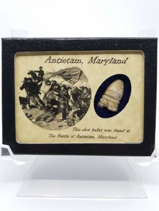 Civil War Bullet Relic From The Battle Of Antietam,  Md With Display Case And