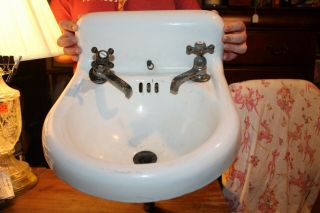 Antique Small Porcelain Cast Iron Sink Faucets & Drain 14 " Standard Louisville