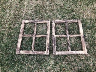 Pair (2) Wooden Antique Style Church Window Frame Primitive Wood Gothic Brown