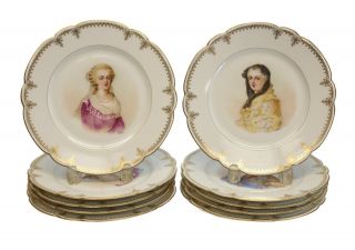 10 Sevres France Porcelain Portrait Cabinet Plates,  Circa 1910