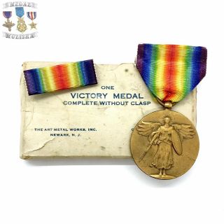 Wwi U.  S.  Navy Usmc Victory Medal Wrap Brooch 1/2” Ribbon Bar Art Metal Box