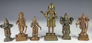 Great Group Of 6 Antique Indian India Bronze Statues